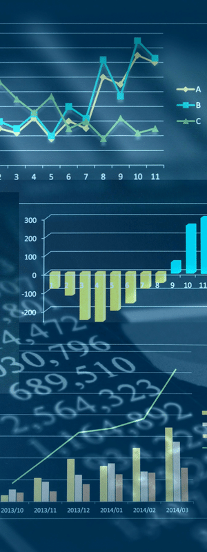 A digital display of various graphs and statistics