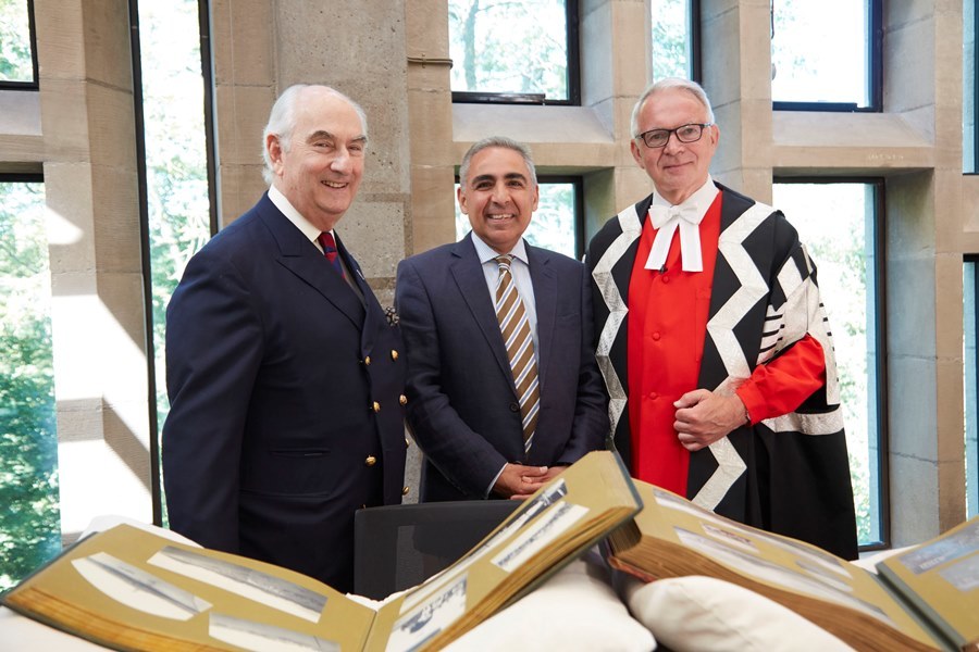 Prince Abbas Hilmi, Chairman of the Trustees of the Mohamed Ali Foundation, Professor Anoush Ehteshami, and Vice-Chancellor Professor Stuart Corbridge, at the inauguration of the Mohamed Ali Foundation Fellowship programme on 29 June 2018.