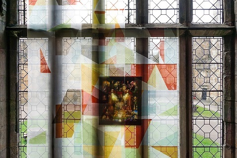 TArt installation of modern stained glass in the Tunstall Gallery