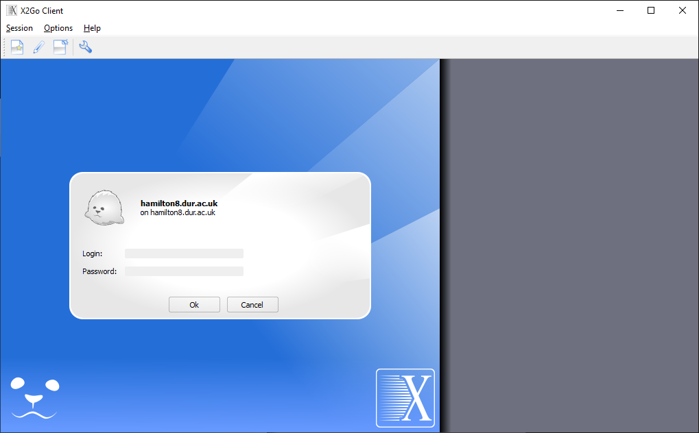 X2Go session launch screen