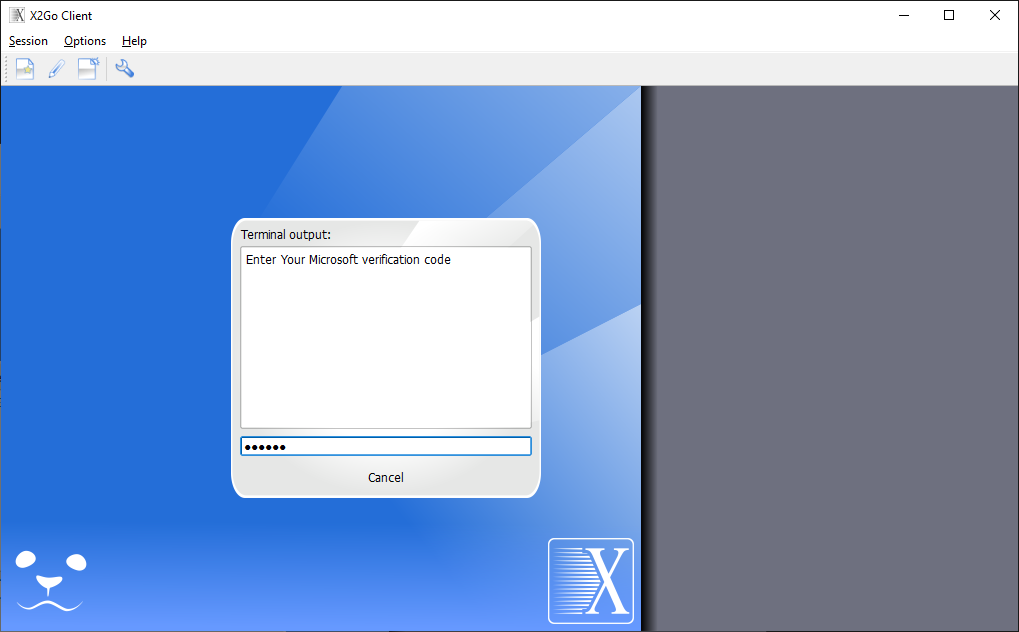 X2Go MFA screen