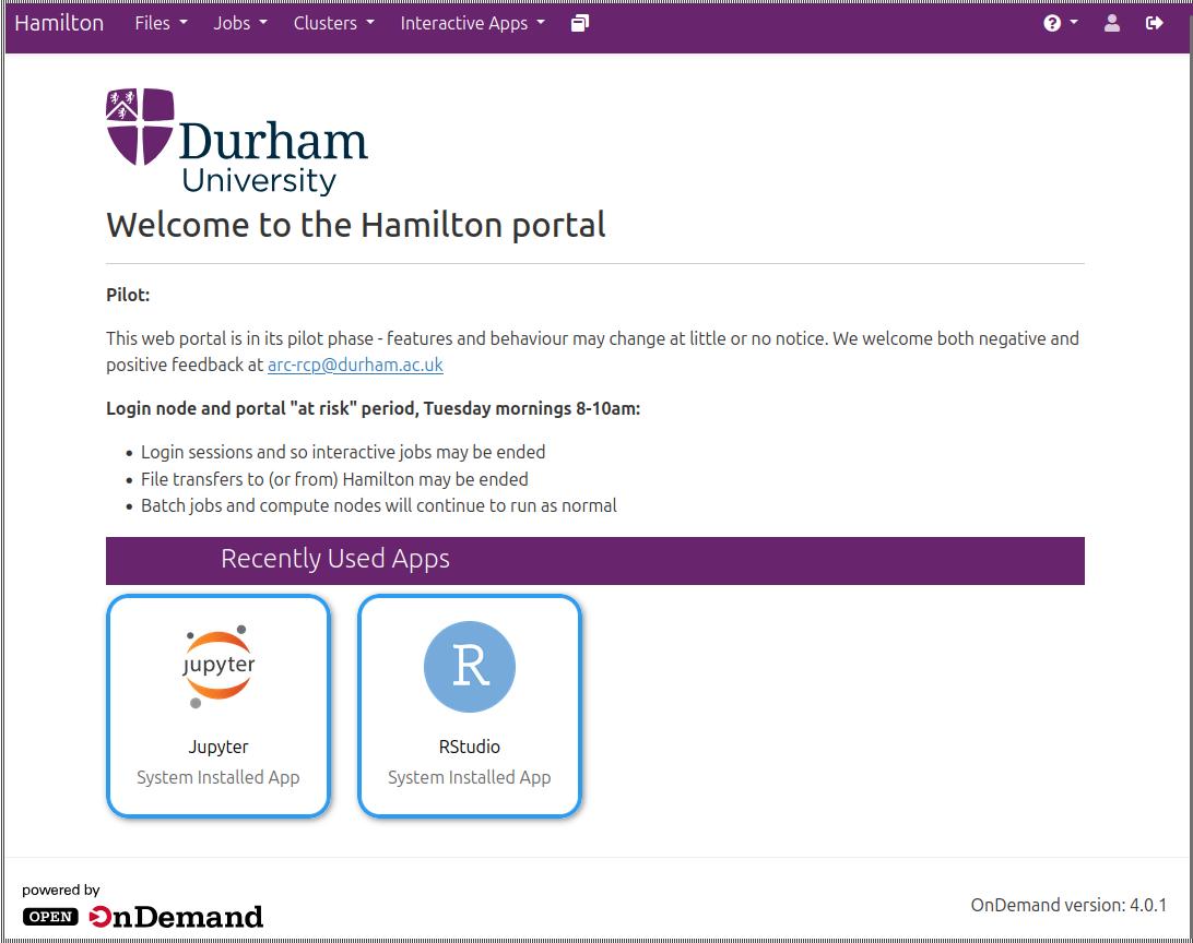 The dashboard for the Hamilton portal