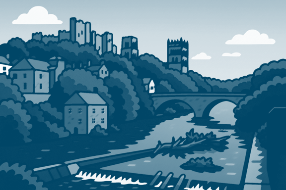 River and Durham cathedral cartoon style