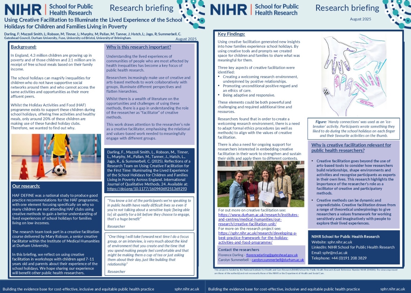 A poster outlining the results of the HAF Creative Facilitation Study