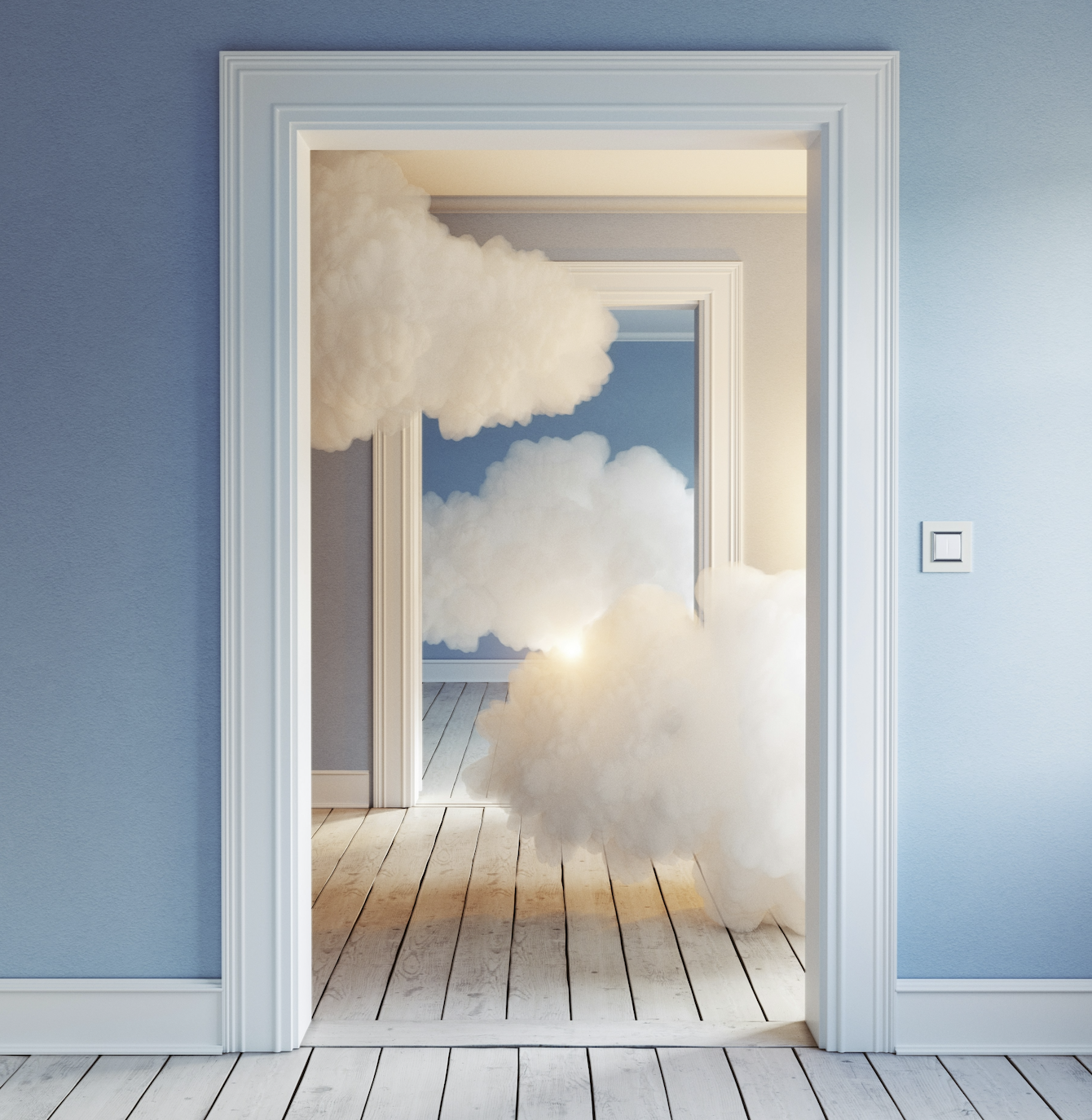 Open doorways with clouds