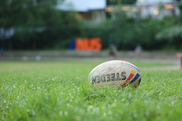 A rugby ball in grass