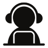 Icon of person with headset and laptop