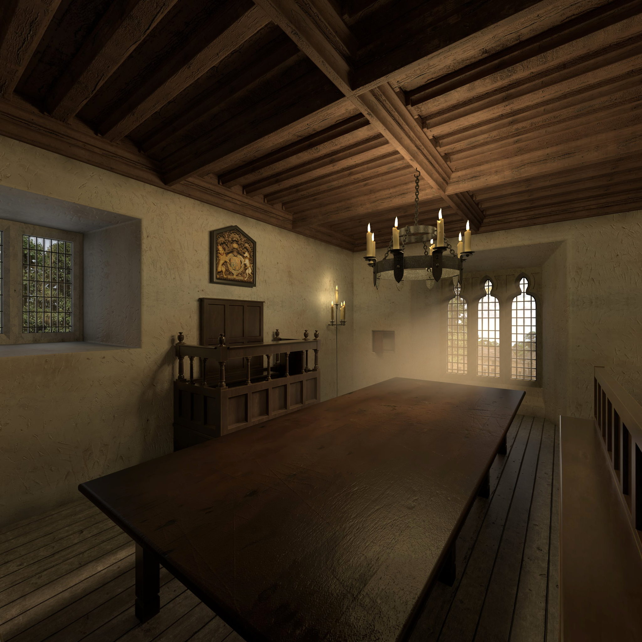 Still from the panoramic tour of the Exchequer Building. The tour shows the layout of the Chancery Court (currently housing the Bamburgh Library).