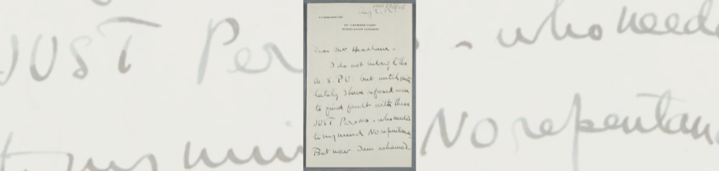 Letter written in ink addressed to Else Headlum Morley, a campaigner for women’s suffrage.