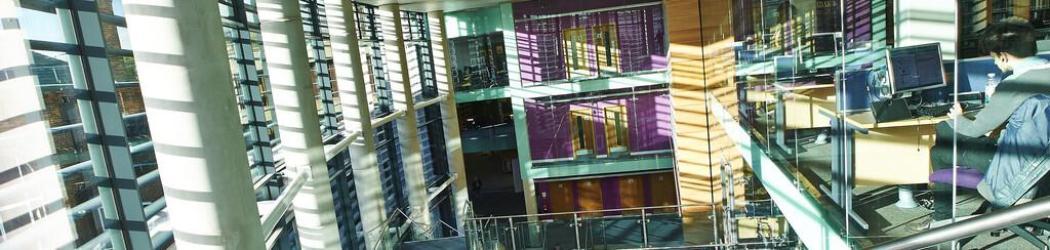 Internal view of the main staircase of the Bill Bryson Library